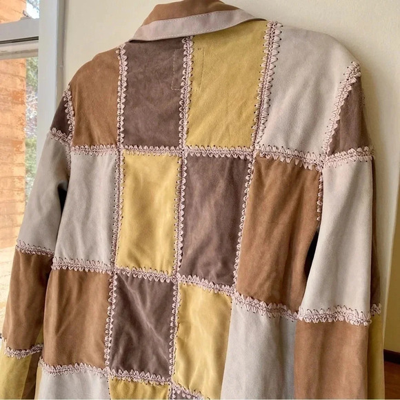 New Free People Suede Chore Patchwork Leather Jacket Edie Crochet Brown Tan - Picture 10 of 17